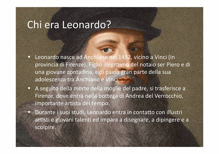 MA AUSUR LAQACA MOA POR
IL CENACOLO
di Leonardo da Vinci
Giani Costanza
Classe 3C Chi era Leonardo?
• Leonardo nasce ad Anchiano nel 1452, v