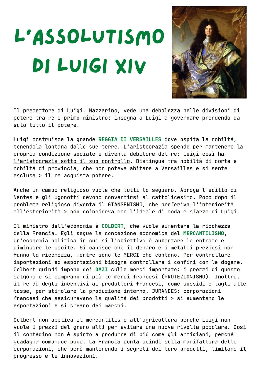 L'ASSOLUTISMO
DI LUIGI XIV
Il precettore di Luigi, Mazzarino, vede una debolezza nelle divisioni di
potere tra re e primo ministro: insegna 