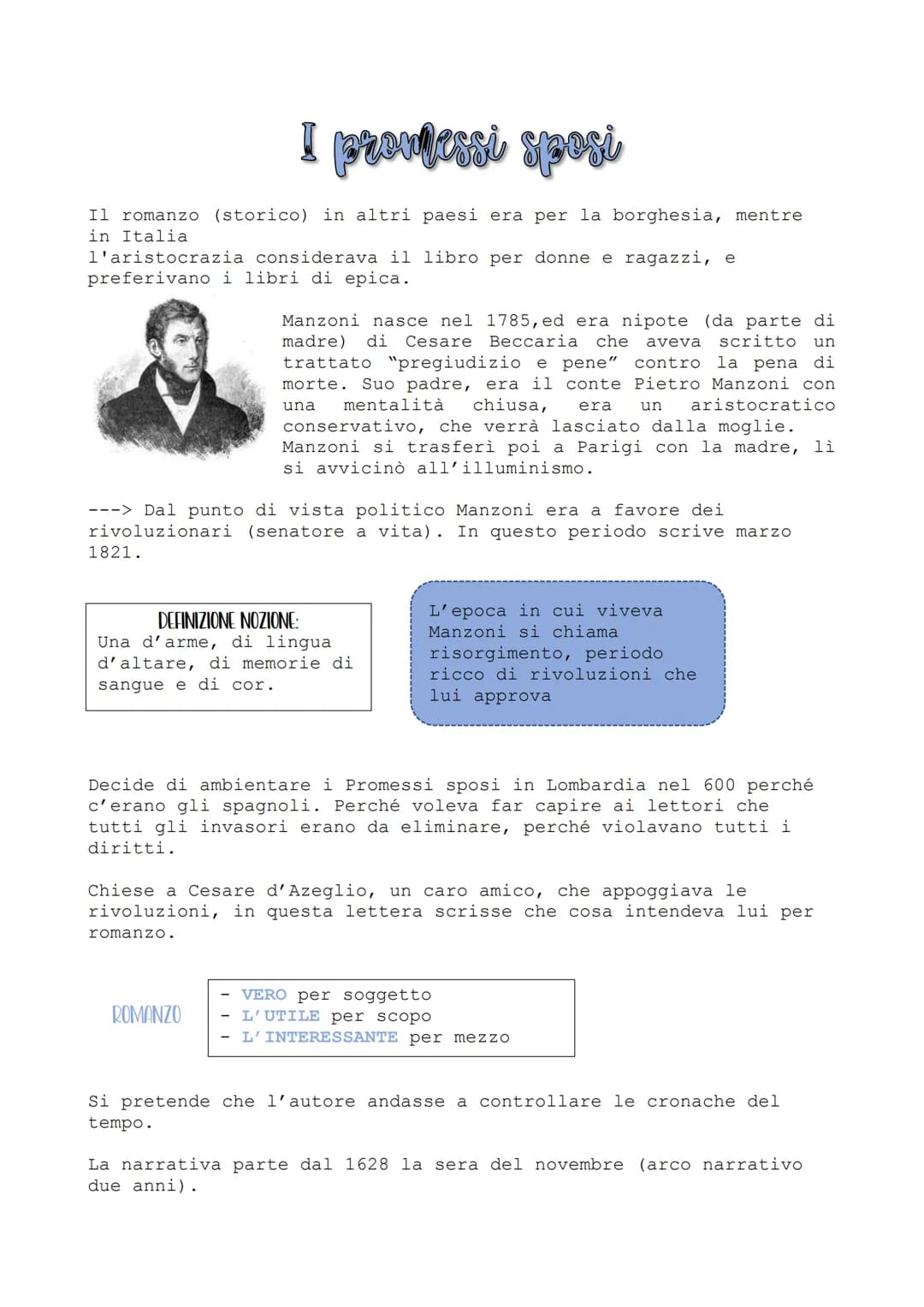 I provjessi sposi
Il romanzo (storico) in altri paesi era per la borghesia, mentre
in Italia
l'aristocrazia considerava il libro per donne e