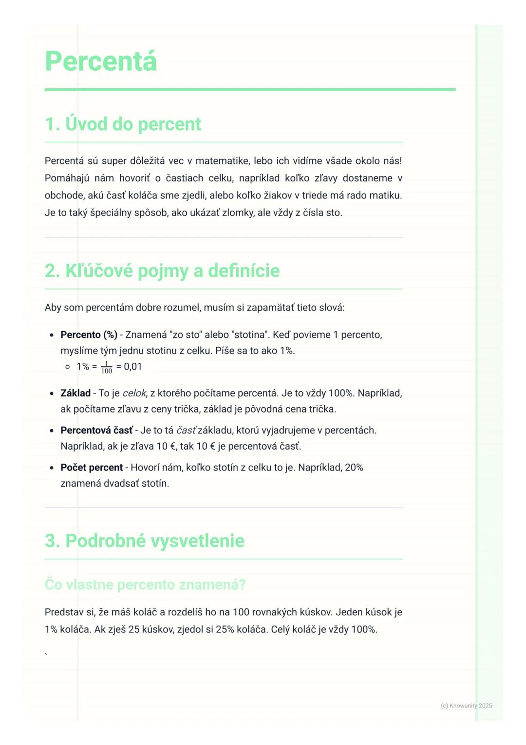 # Percentá

1. Úvod do percent

Percentá sú super dôležitá vec v matematike, lebo ich vidíme všade okolo nás!
Pomáhajú nám hovoriť o častiac