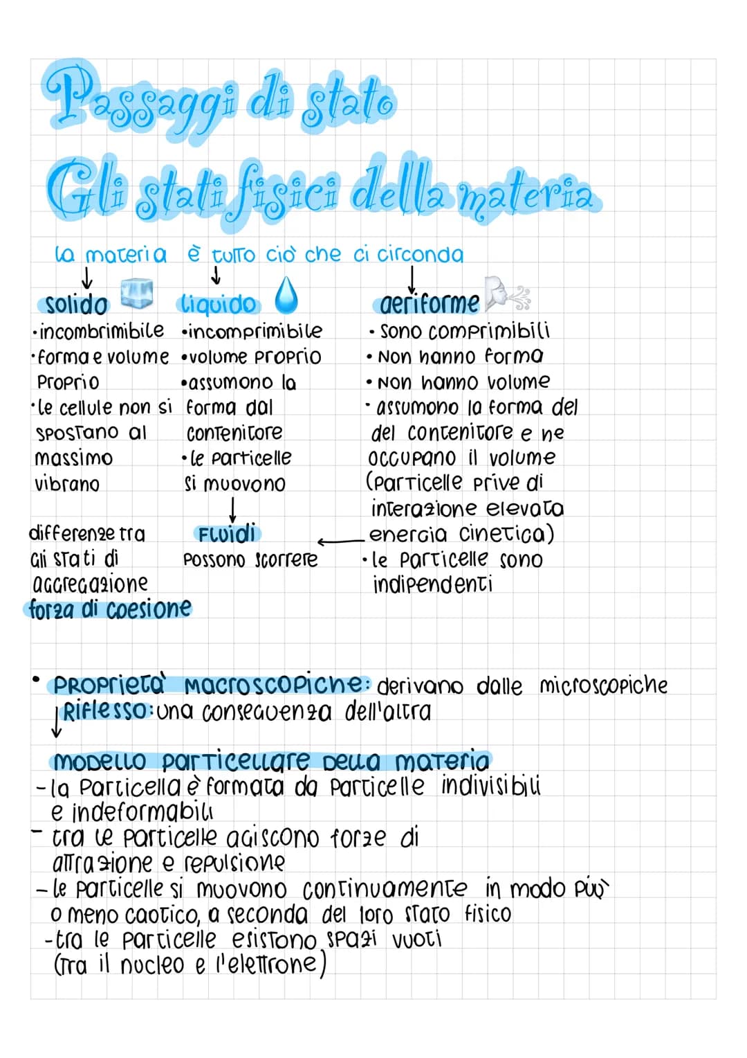 Passaggi di stato
Gli stati fisici della materia
la materia è tutto ciò che ci circonda
↓
liquido
incomprimibile
volume proprio
assumono la
