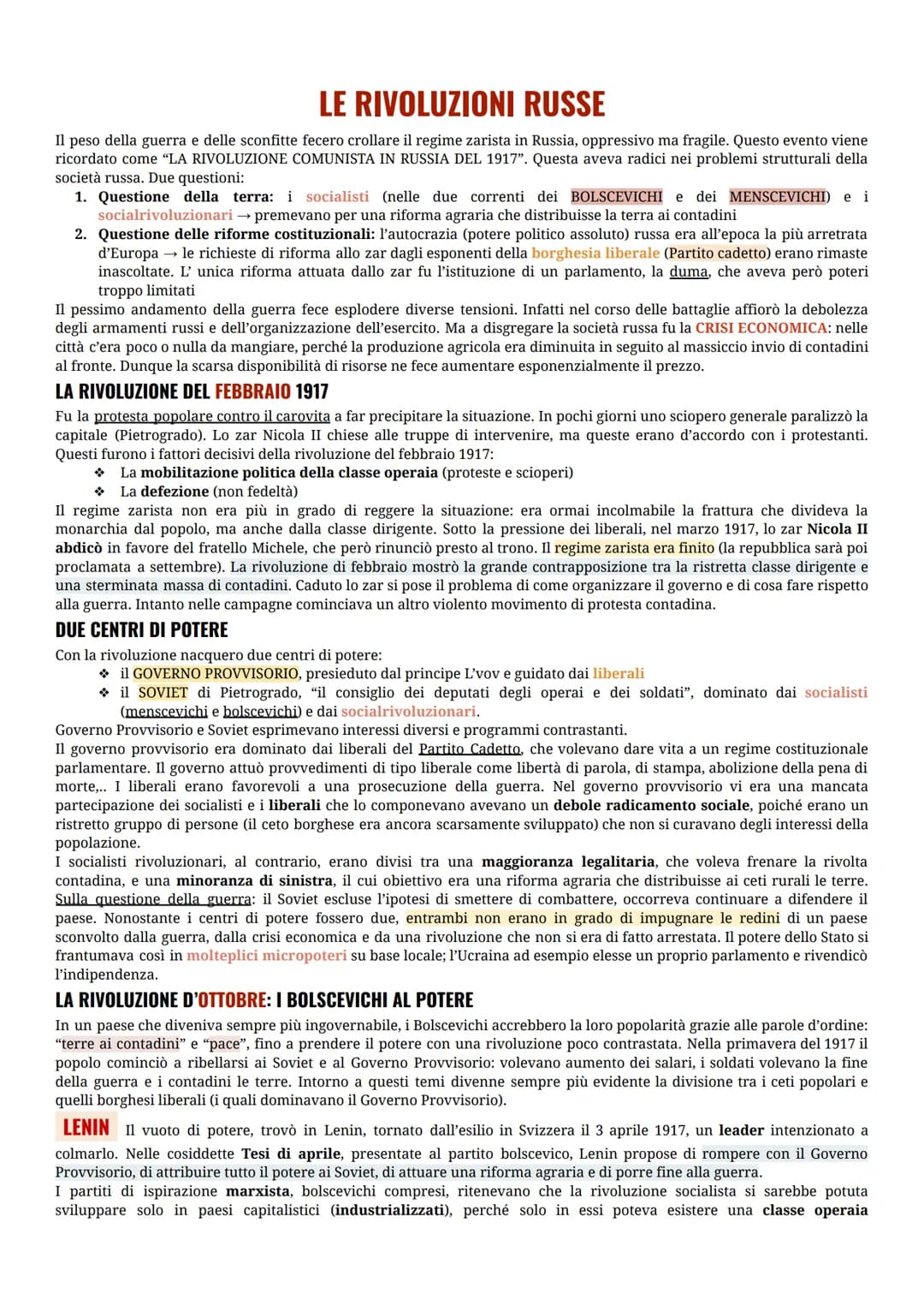 LE RIVOLUZIONI RUSSE
Il peso della guerra e delle sconfitte fecero crollare il regime zarista in Russia, oppressivo ma fragile. Questo event