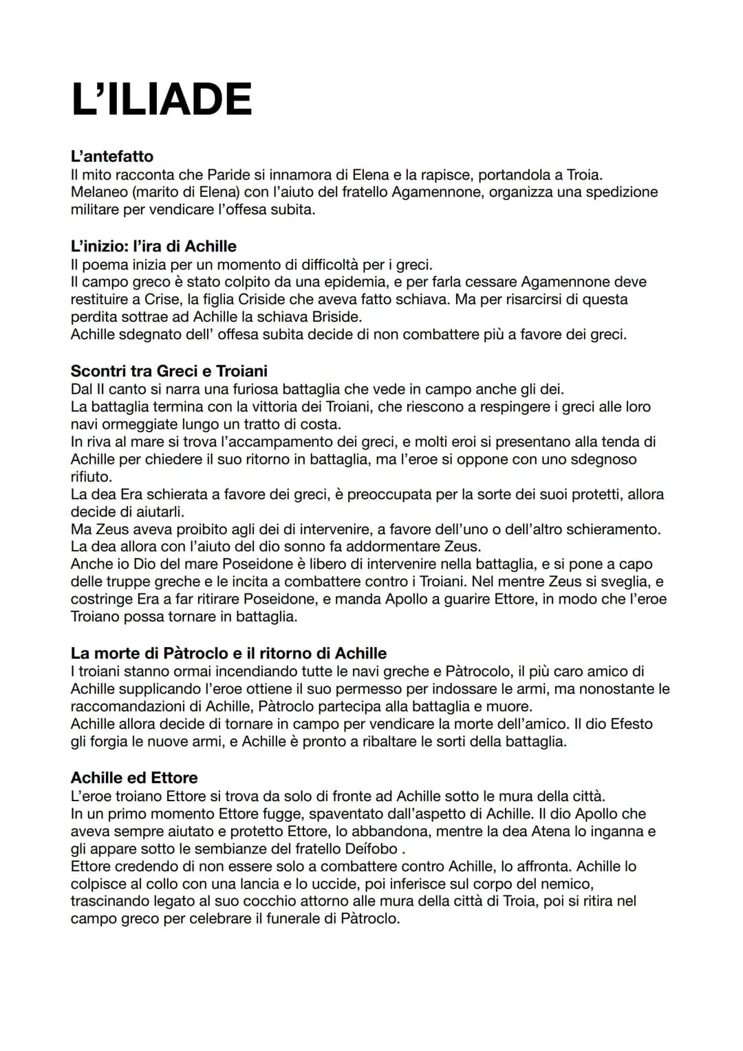 L'ILIADE
L'antefatto
Il mito racconta che Paride si innamora di Elena e la rapisce, portandola a Troia.
Melaneo (marito di Elena) con l'aiut