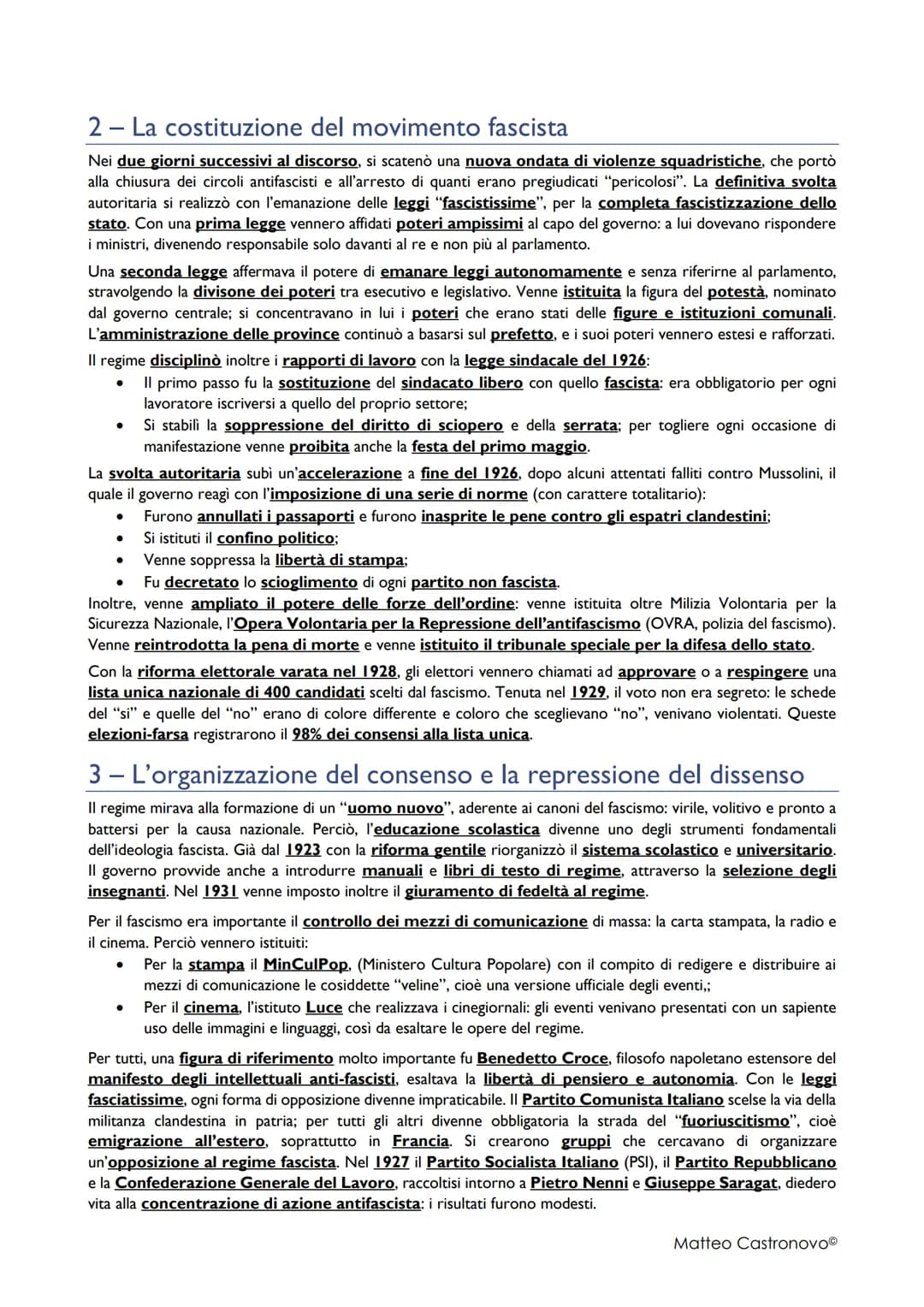 Il regime fascista di Mussolini
I - II movimento fascista
Nel marzo del 1919 a Milano, l'ex socialista Benito mussolini, aveva fondato i fas