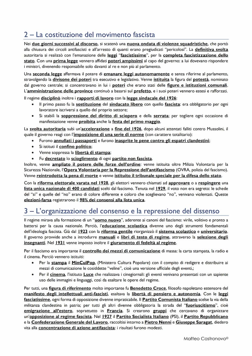 Il regime fascista di Mussolini
I - II movimento fascista
Nel marzo del 1919 a Milano, l'ex socialista Benito mussolini, aveva fondato i fas