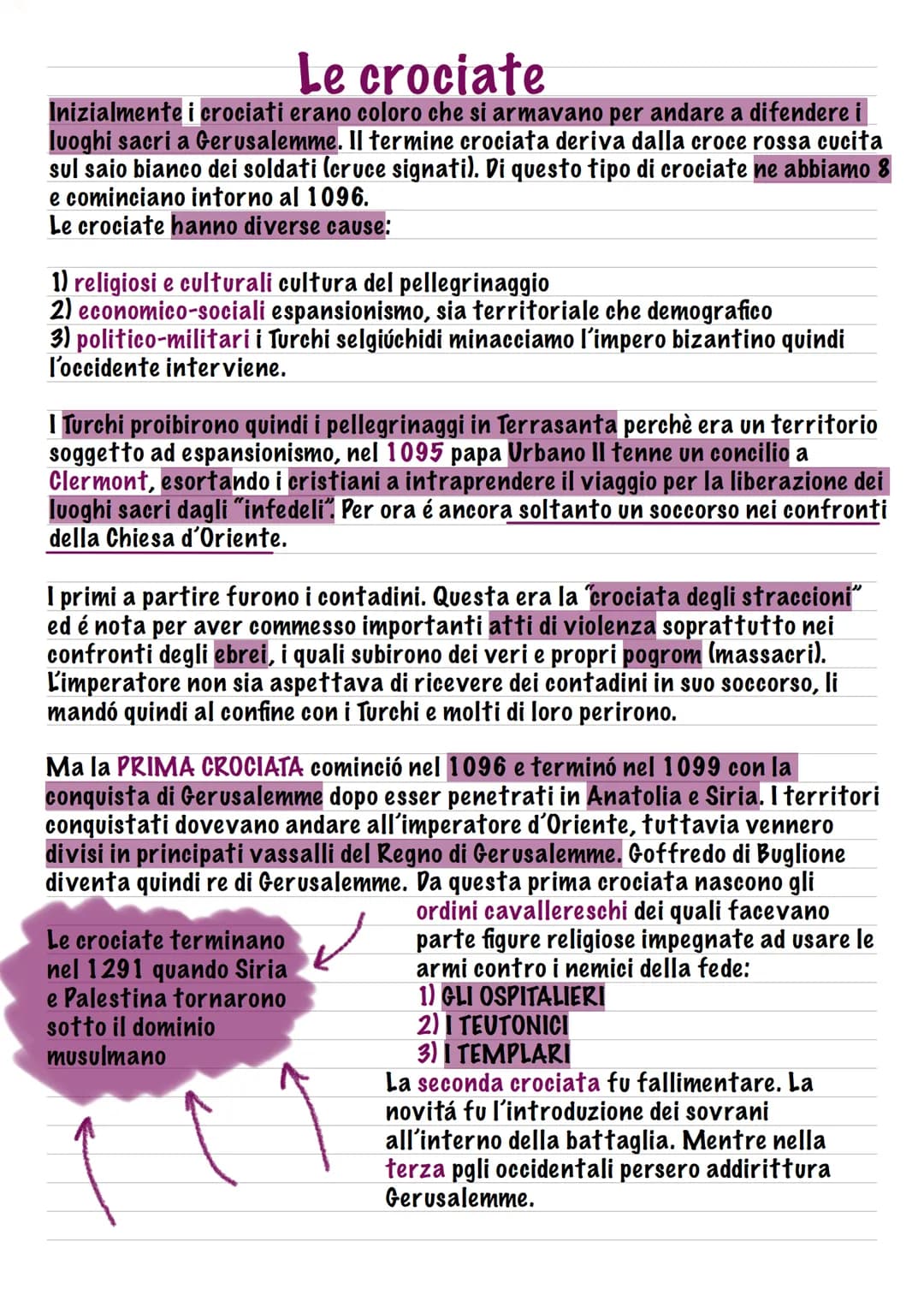 Le crociate
Inizialmente i crociati erano coloro che si armavano per andare a difendere i
luoghi sacri a Gerusalemme. Il termine crociata de