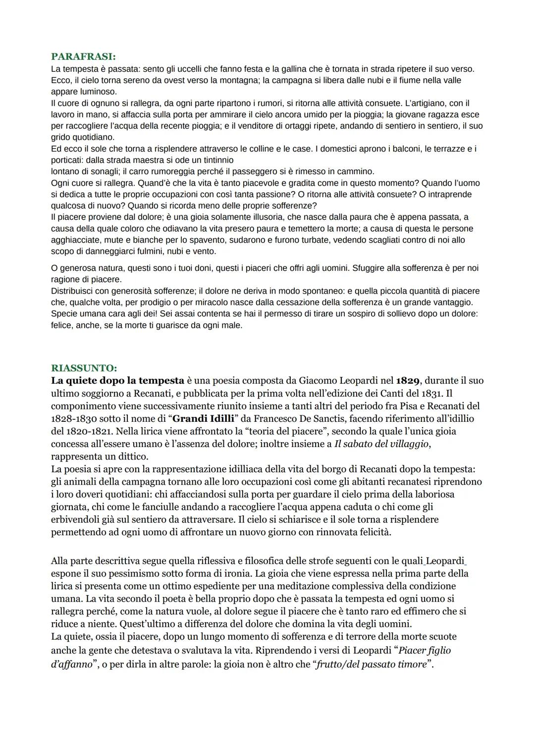 # La quiete dopo la tempesta
GIACOMO LEOPARDI

Passata è la tempesta:
Odo augelli far festa, e la gallina,
Tornata in su la via,
Che ripete 