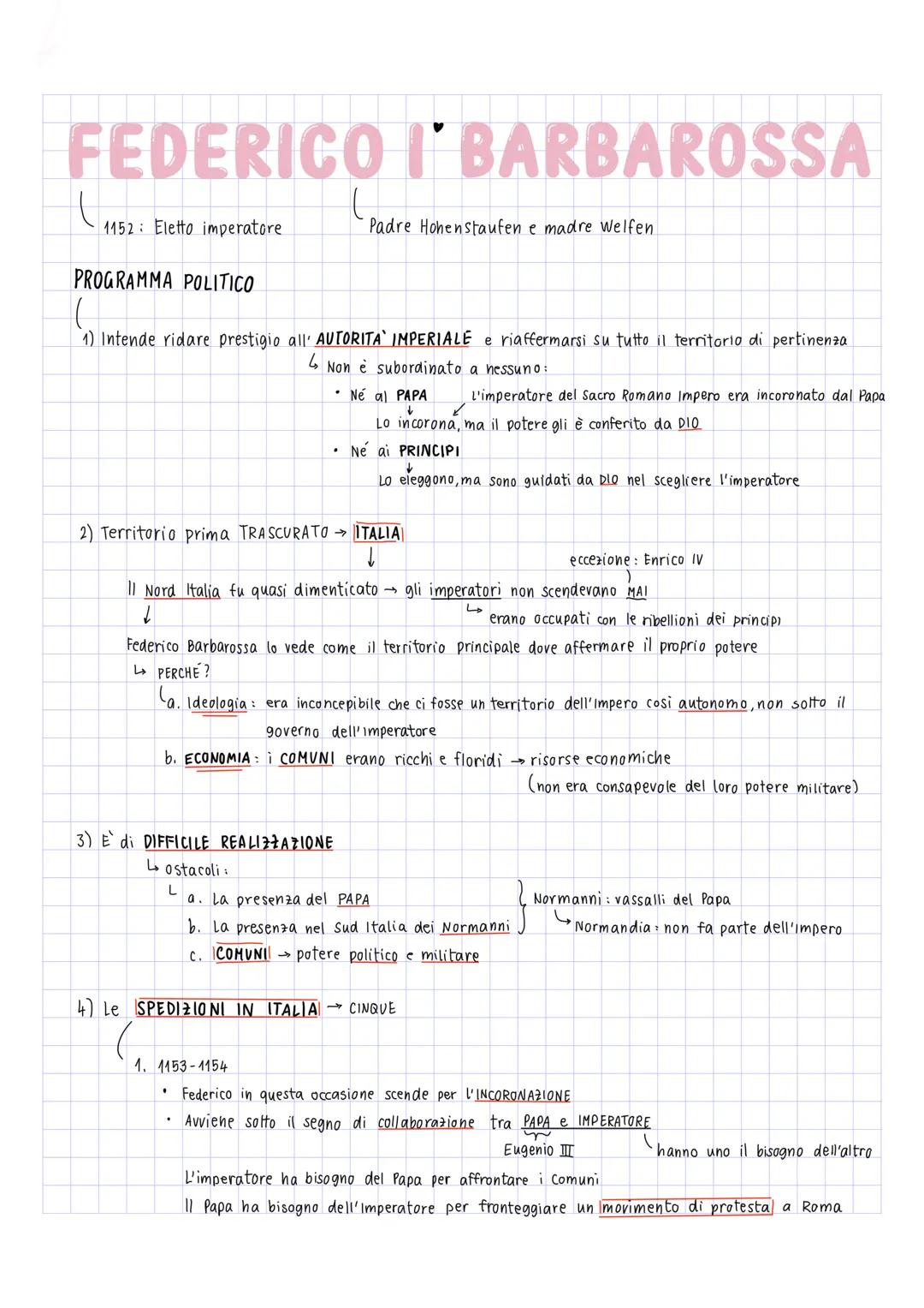 # FEDERICO I BARBAROSSA

1152 Eletto imperatore

Padre Hohenstaufen e madre Welfen

PROGRAMMA POLITICO

(

1) Intende ridare prestigio all' 