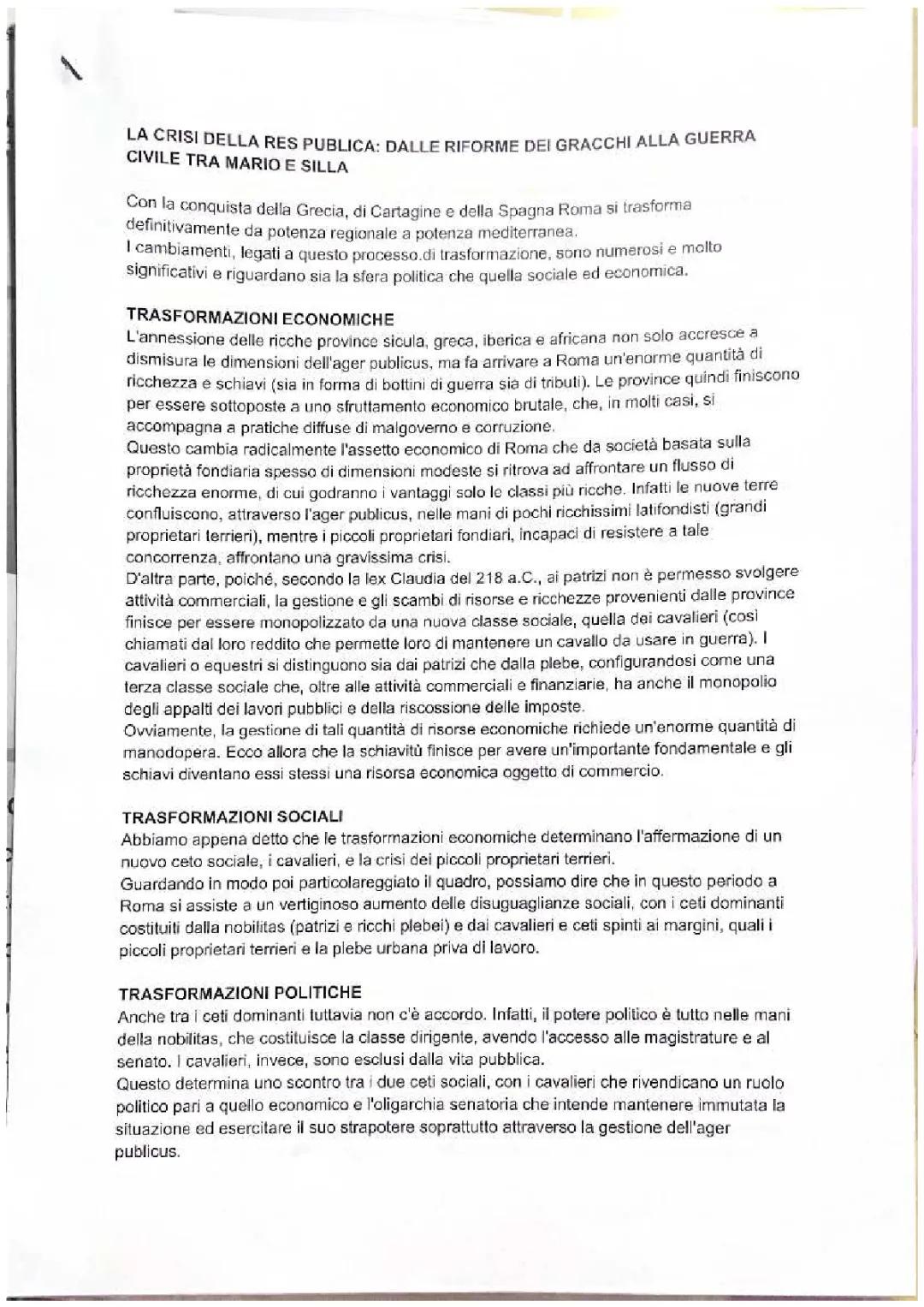 La crisi della Repubblica Romana: le riforme dei Gracchi e le guerre civili di Mario e Silla