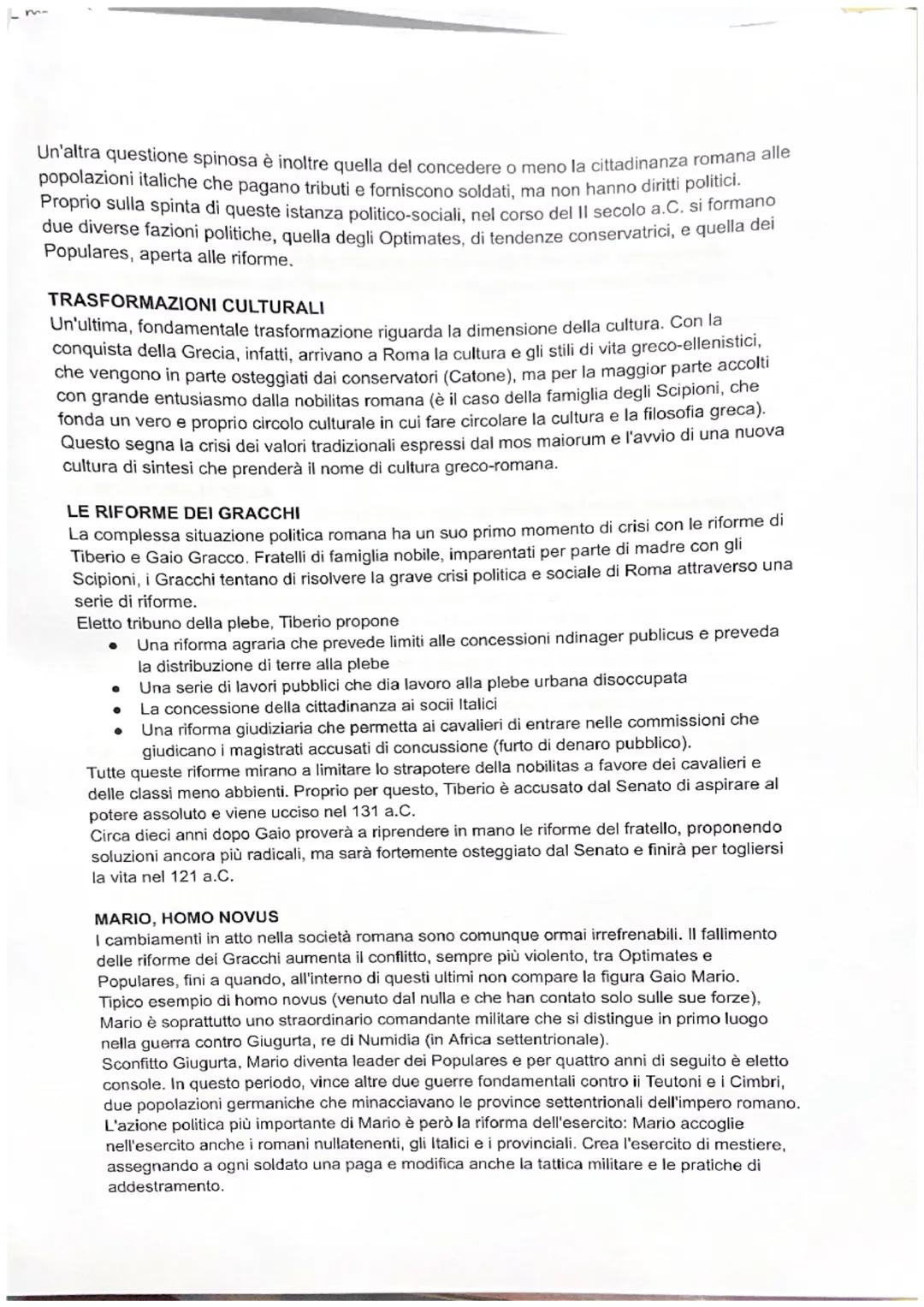 LA CRISI DELLA RES PUBLICA: DALLE RIFORME DEI GRACCHI ALLA GUERRA
CIVILE TRA MARIO E SILLA
Con la conquista della Grecia, di Cartagine e del
