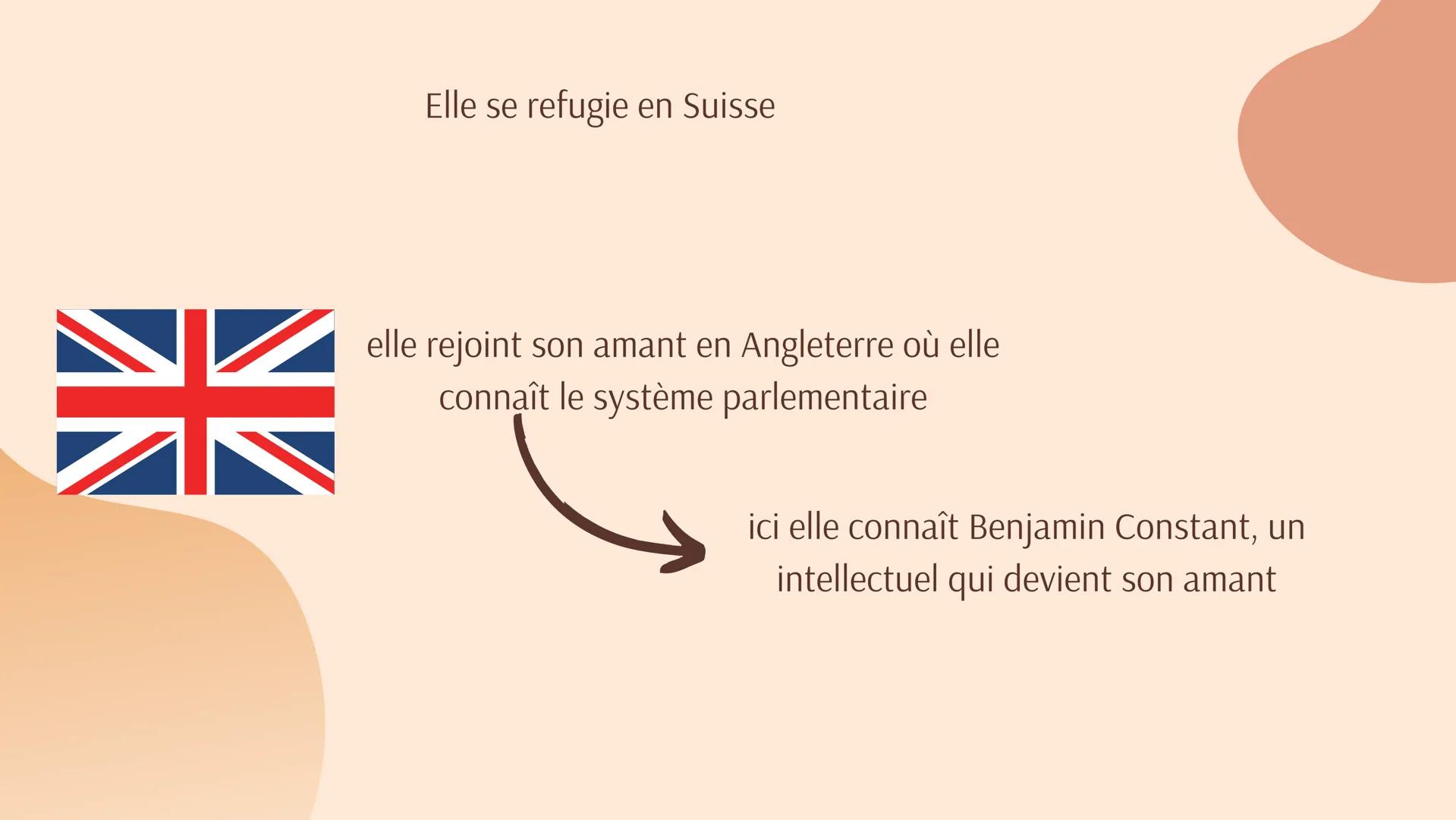 
<p>Madame de Staël, de son vrai nom Germaine Necker, est née en Suisse au XVIIIe siècle dans une famille riche. Elle a bénéficié d'une éduc