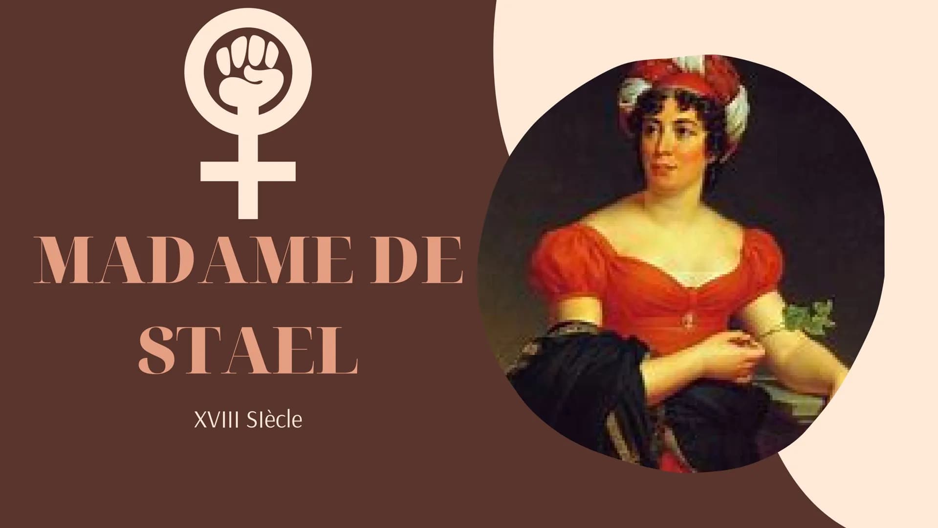 
<p>Madame de Staël, de son vrai nom Germaine Necker, est née en Suisse au XVIIIe siècle dans une famille riche. Elle a bénéficié d'une éduc