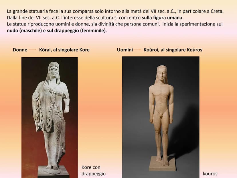 LA SCULTURA ARCAICA
https://www.youtube.com/watch?v=nNMktelyzSE Intorno alla metà del VIII sec. a.C. in Grecia, la grande statuaria monument