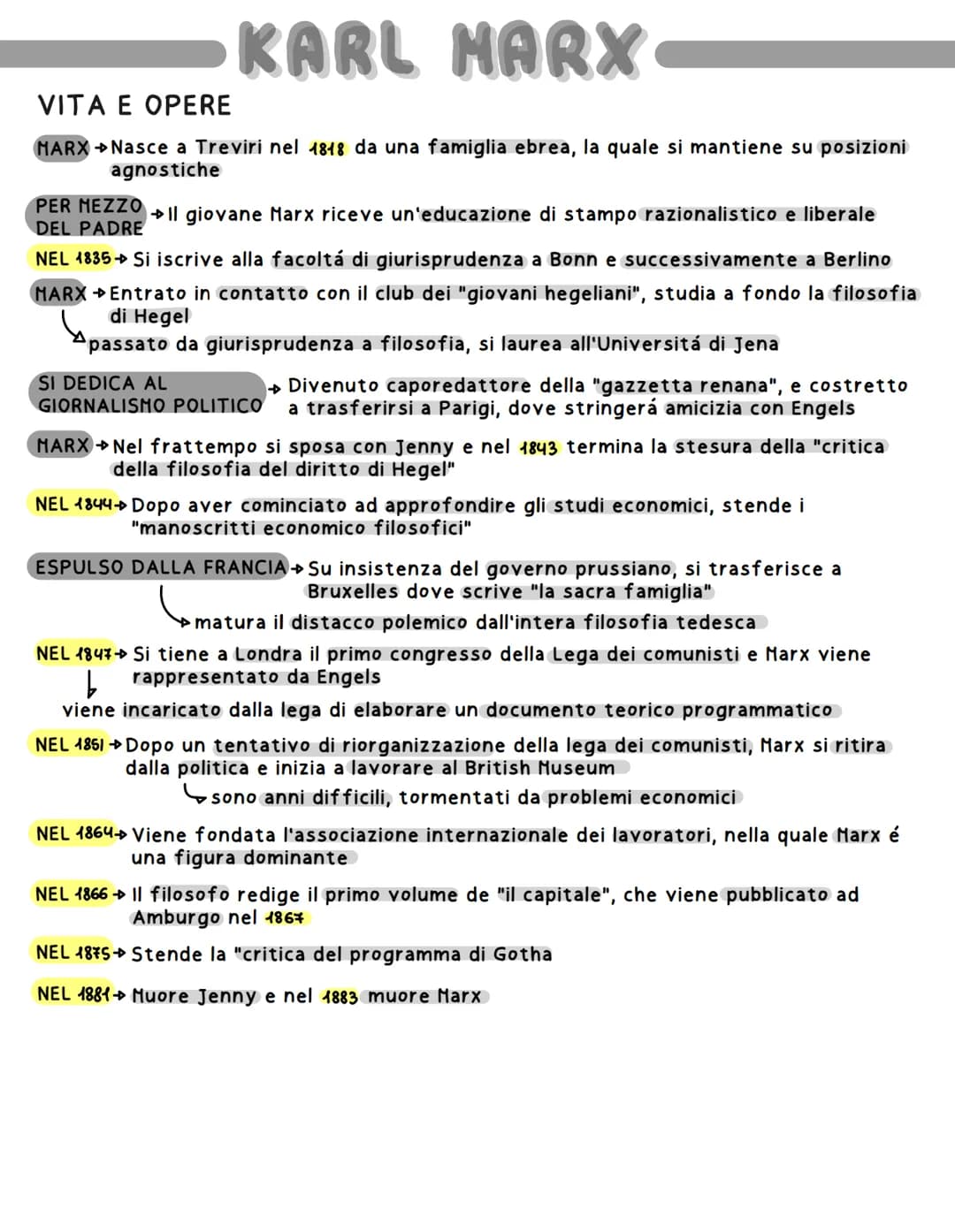 KARL MARX
VITA E OPERE
MARX Nasce a Treviri nel 1818 da una famiglia ebrea, la quale si mantiene su posizioni
agnostiche
Il giovane Marx ric