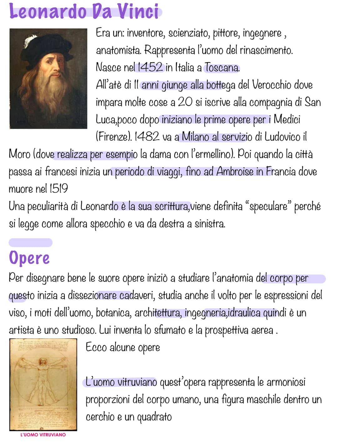 Leonardo Da Vinci
Era un: inventore, scienziato, pittore, ingegnere,
anatomista. Rappresenta l'uomo del rinascimento.
Nasce nel 1452 in Ital