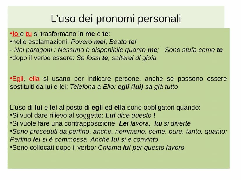 PARTE VARIABILE DEL DISCORSO
CHE SI USA AL POSTO DI UN'ALTRA PAROLA
E NE ASSUME LA FUNZIONE
SOGGETTO
sono
- IO
-TU
-EGLI
-NOI
-VOI
-ESSI
PER