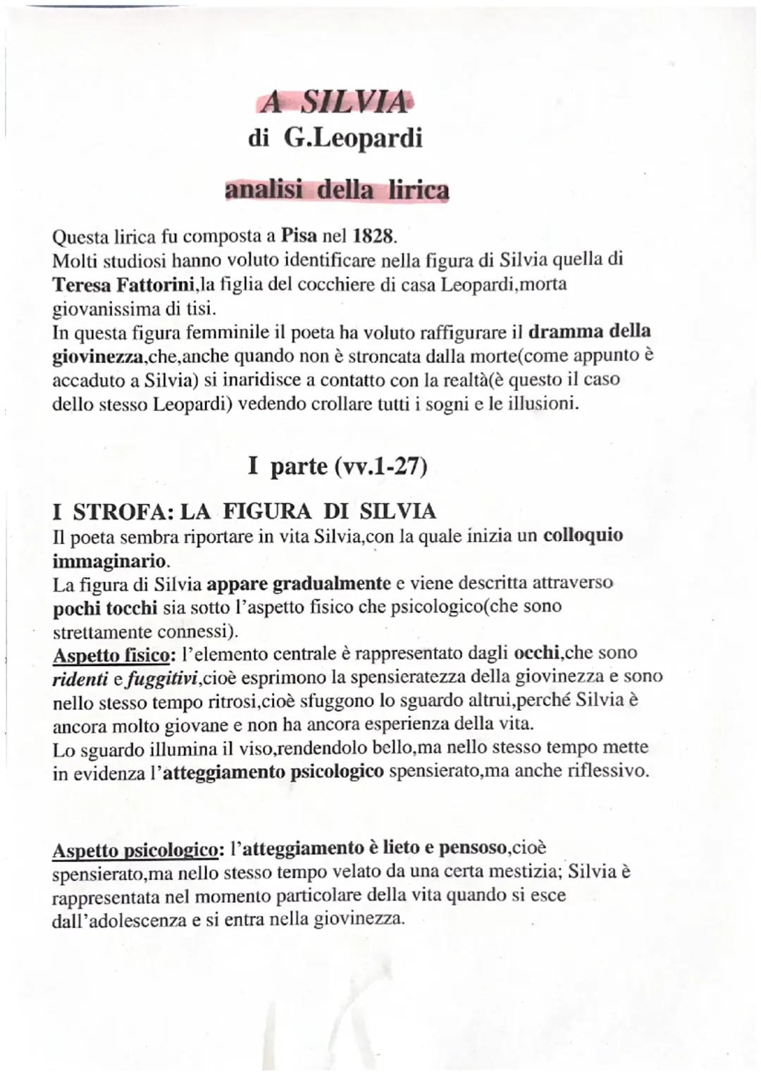 Analisi della Lirica A Silvia di Giacomo Leopardi