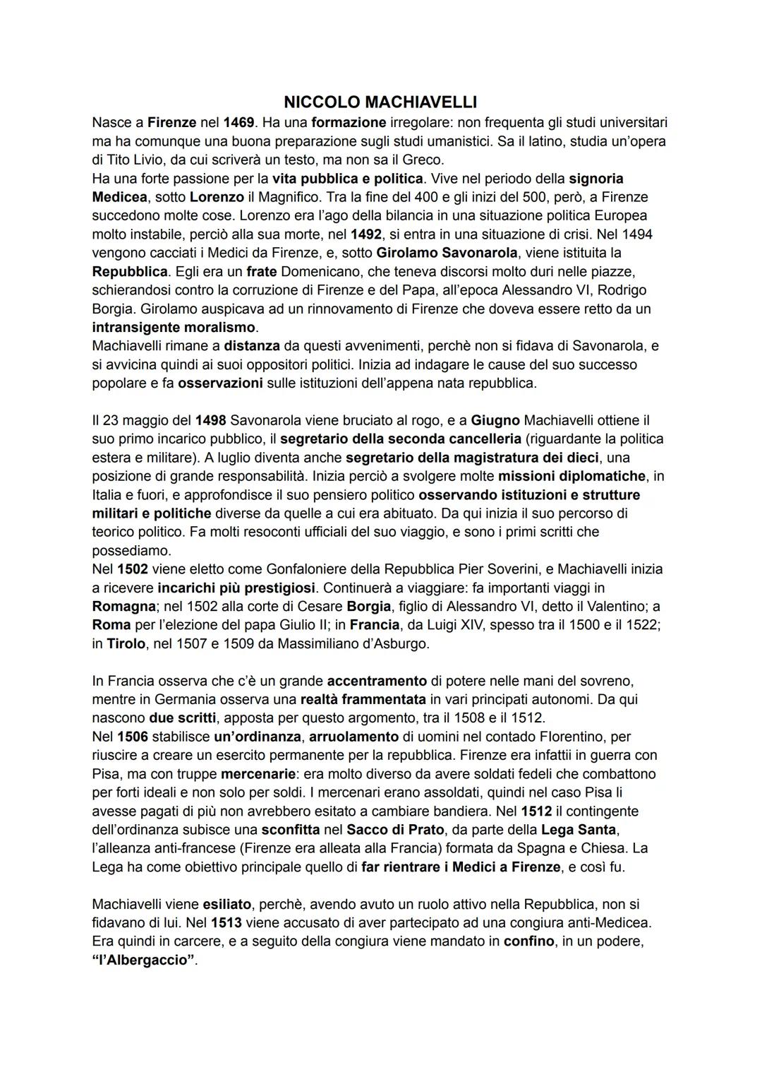 NICCOLO MACHIAVELLI
Nasce a Firenze nel 1469. Ha una formazione irregolare: non frequenta gli studi universitari
ma ha comunque una buona pr