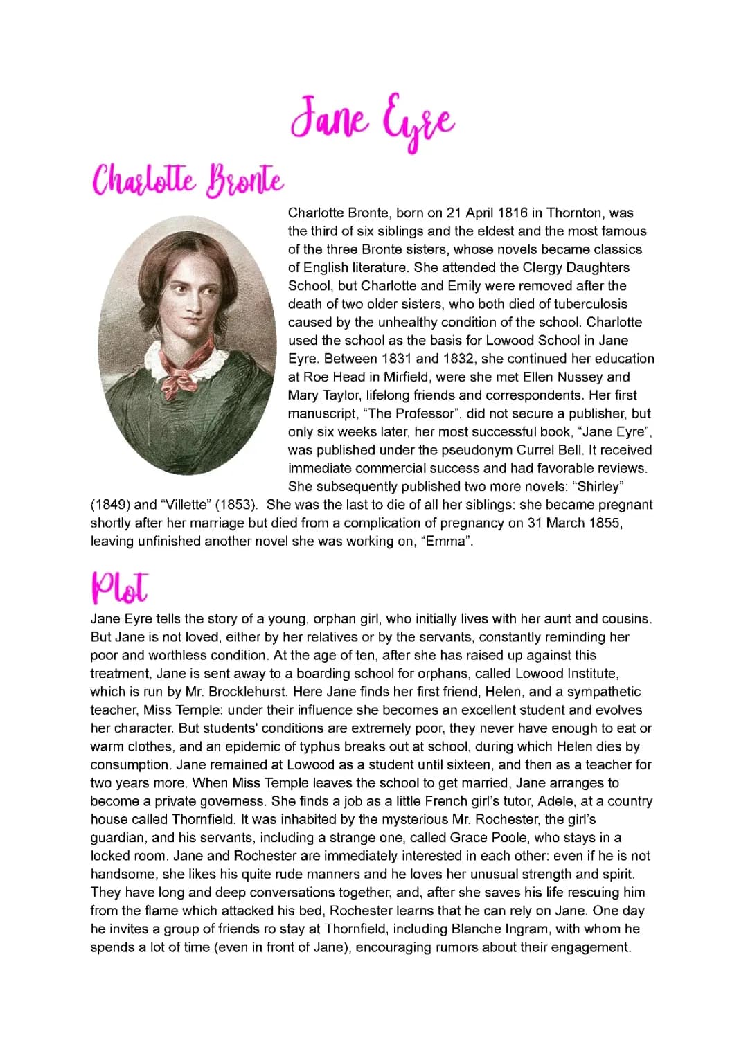jane eyre: scheda libro in inglese approfondita