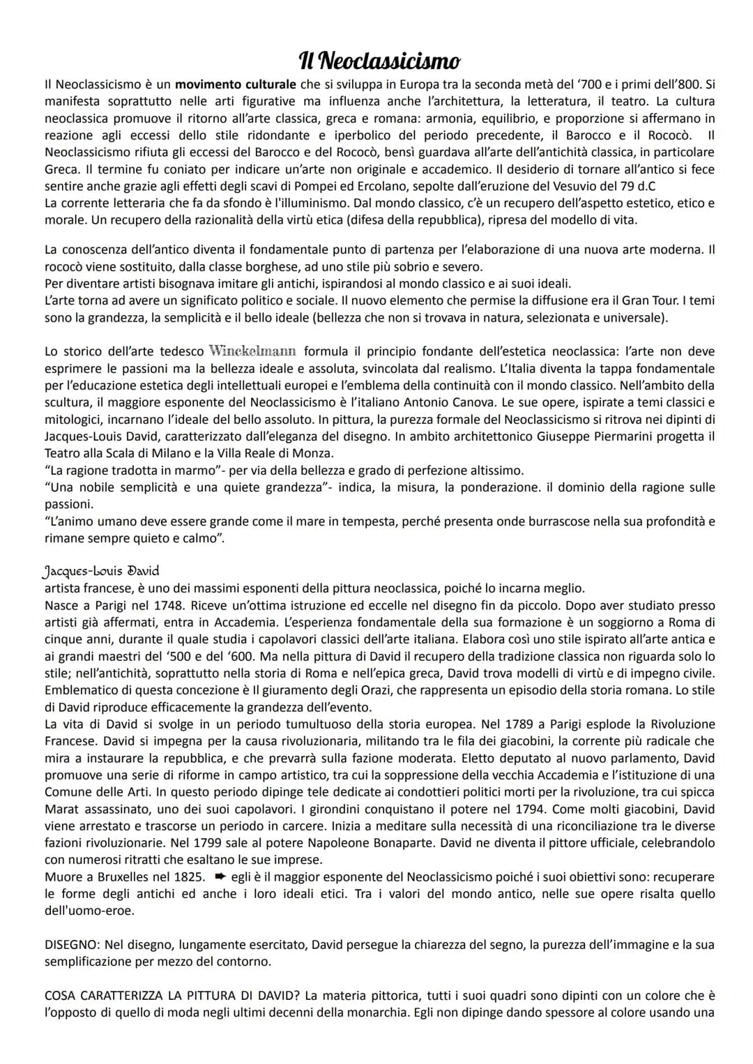 
<p>Il Neoclassicismo è un movimento culturale che si sviluppa in Europa tra la seconda metà del '700 e i primi dell'800. Si manifesta sopra