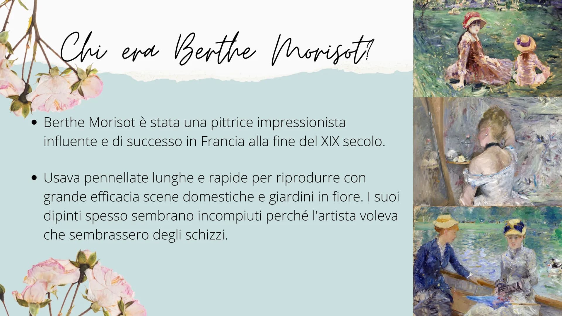 "La lecture"
di Berthe Morisot Chi era Berthe Morisoti
Berthe Morisot è stata una pittrice impressionista
influente e di successo in Francia