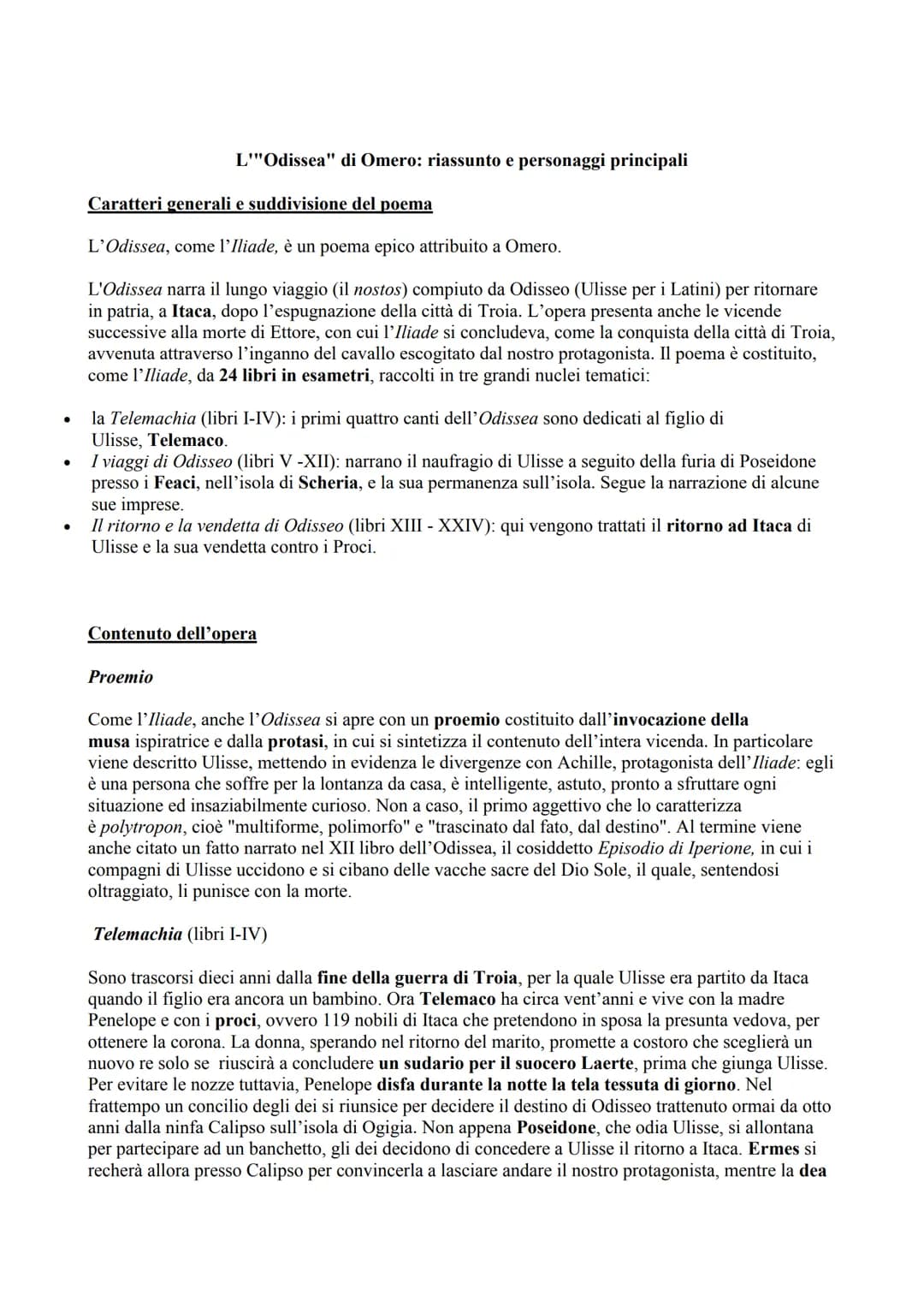 ●
L'"Odissea" di Omero: riassunto e personaggi principali
Caratteri generali e suddivisione del poema
L'Odissea, come l'Iliade, è un poema e