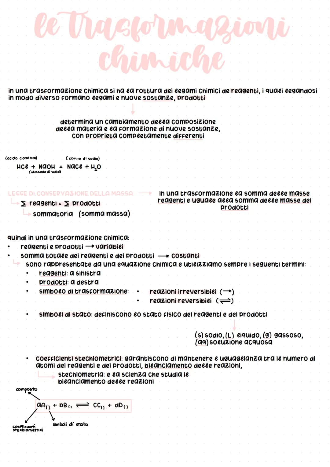 le trasformazioni
chimiche
in una trasformazione chimica si na ea rottura dei legami chimici de reagenti, i quaei eegandosi
in modo diverso 