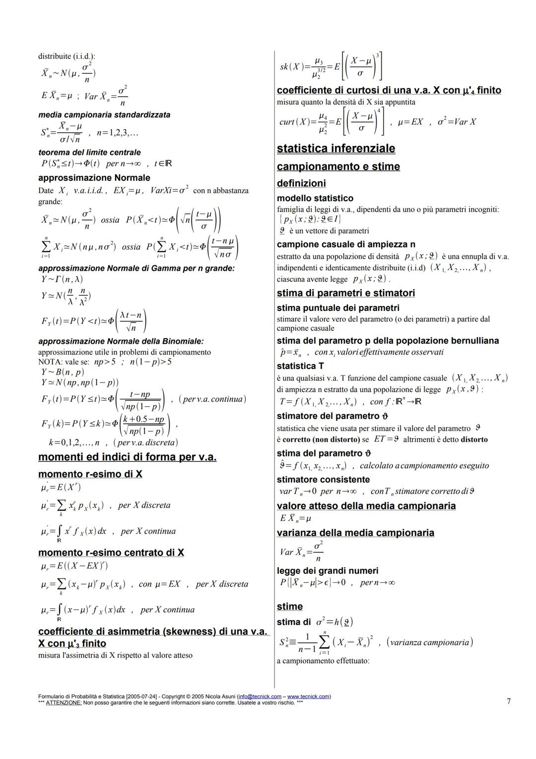 Statistica descrittiva
indici
indici (o misure) di posizione
media campionaria di n osservazioni X1, X2, ..., Xn
x=12x₁
i=1
per k campioni x