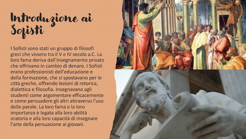 641 Sofisti Introduzione ai
Sofisti
I Sofisti sono stati un gruppo di filosofi
greci che vissero tra il V e IV secolo a.C. La
loro fama deri