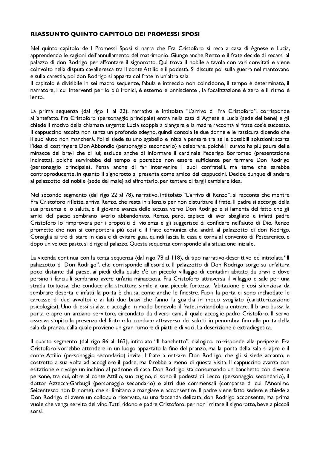 ANALISI DEL TESTO DEL QUINTO CAPITOLO DEI PROMESSI SPOSI 