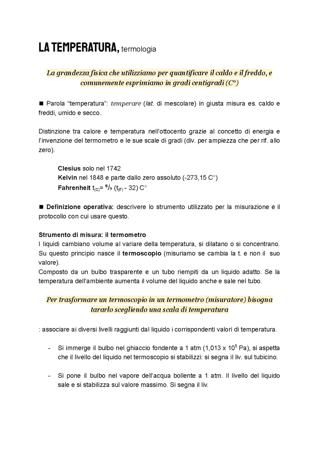 Termonidamica: La temperatura e Il calore