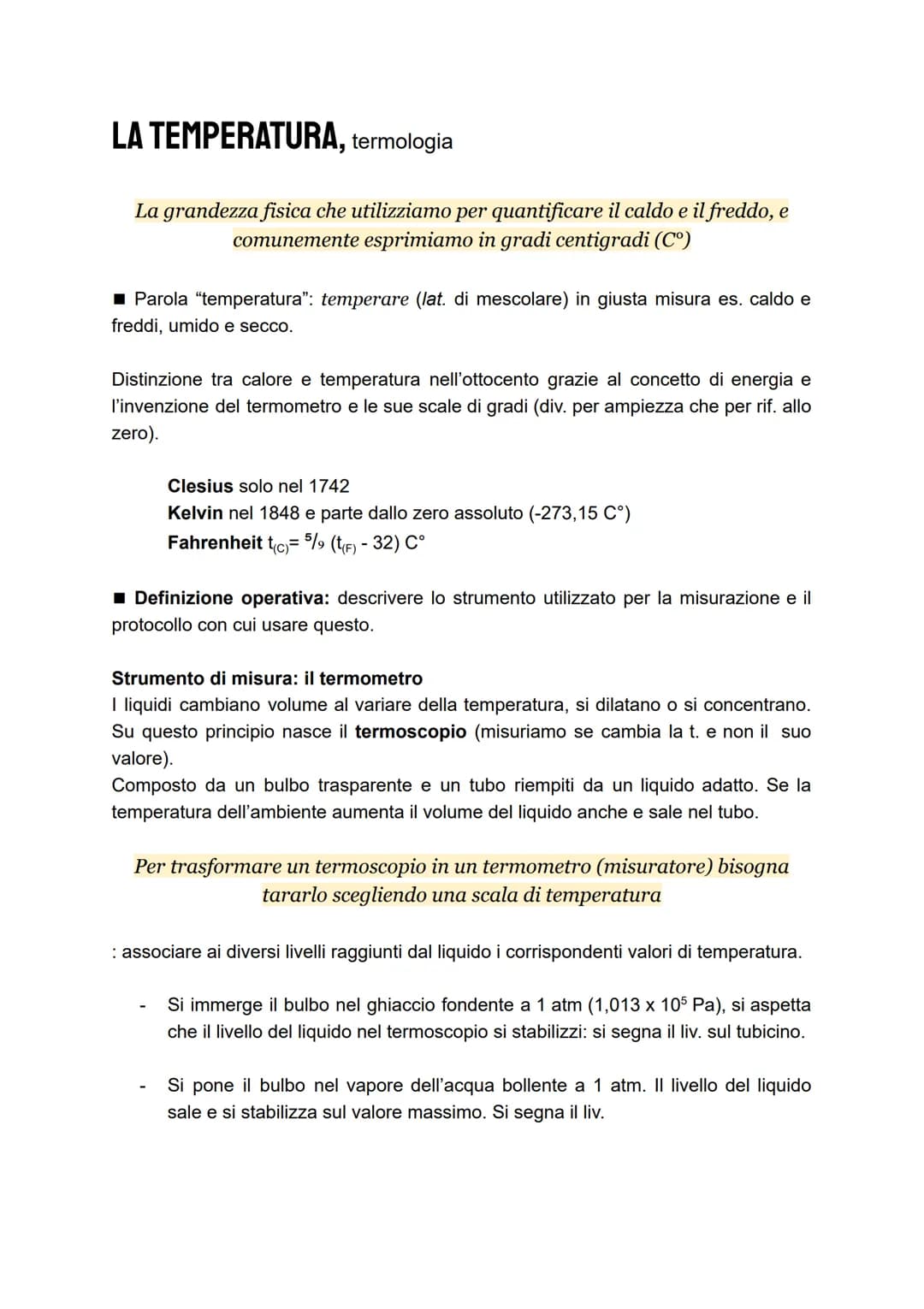 LA TEMPERATURA, termologia
La grandezza fisica che utilizziamo per quantificare il caldo e il freddo, e
comunemente esprimiamo in gradi cent