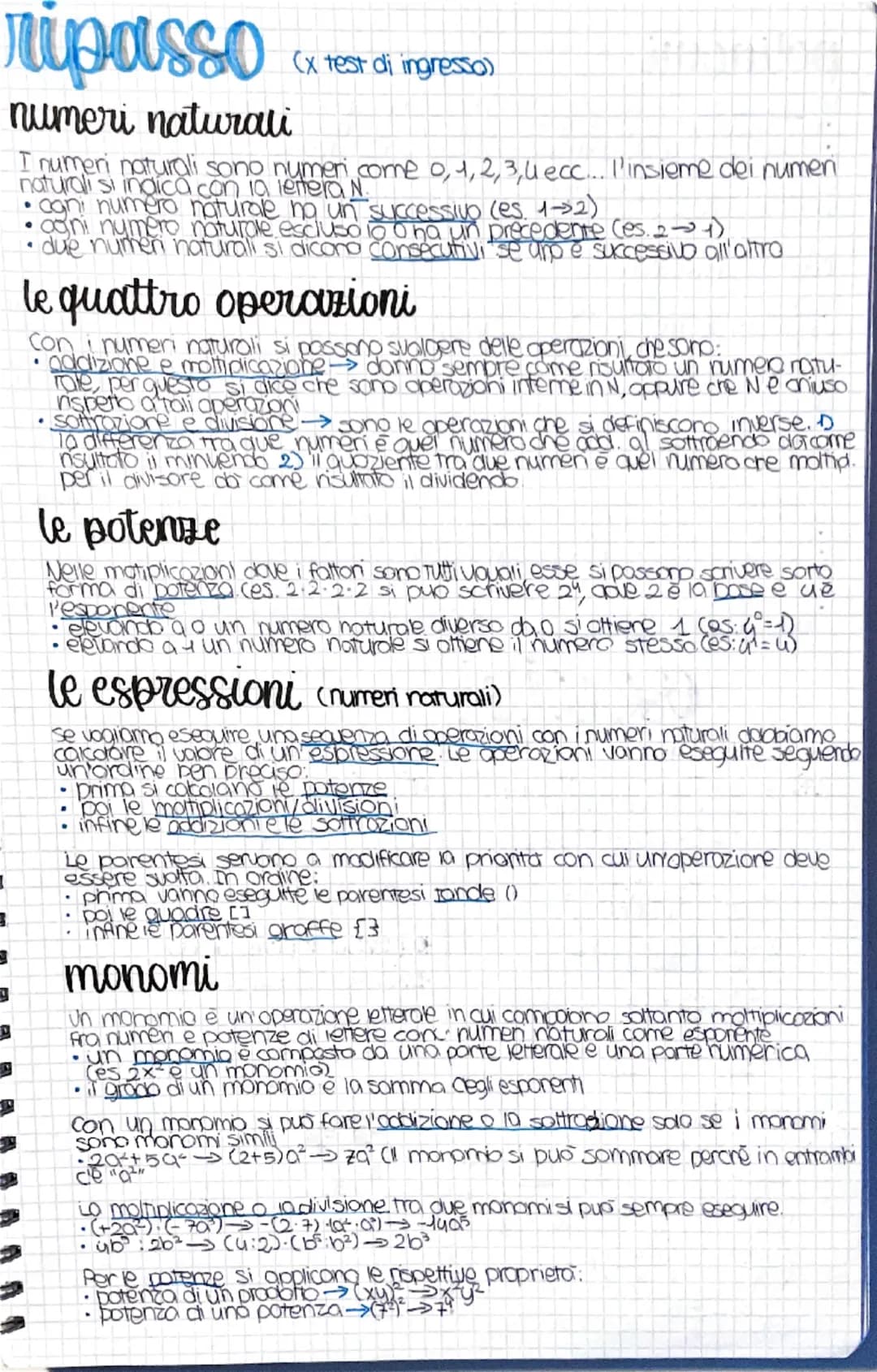 ripasso
(x test di ingresso)
D
numeri naturali
I numeri naturali sono numeri come 0, 1, 2, 3, 4 ecc... l'insieme dei numeri
naturali si indi