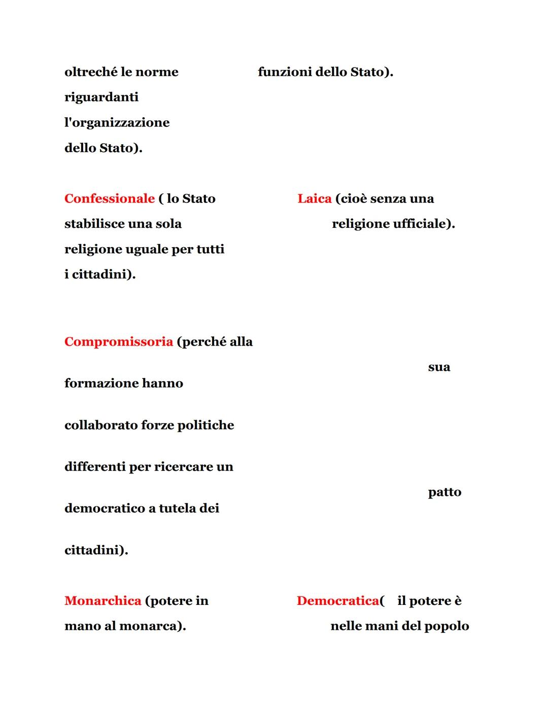 Differenze tra lo Statuto Albertino e la
Costituzione italiana.
Statuto Albertino
italiana
Flessibile (può essere
modificata da una legge
or