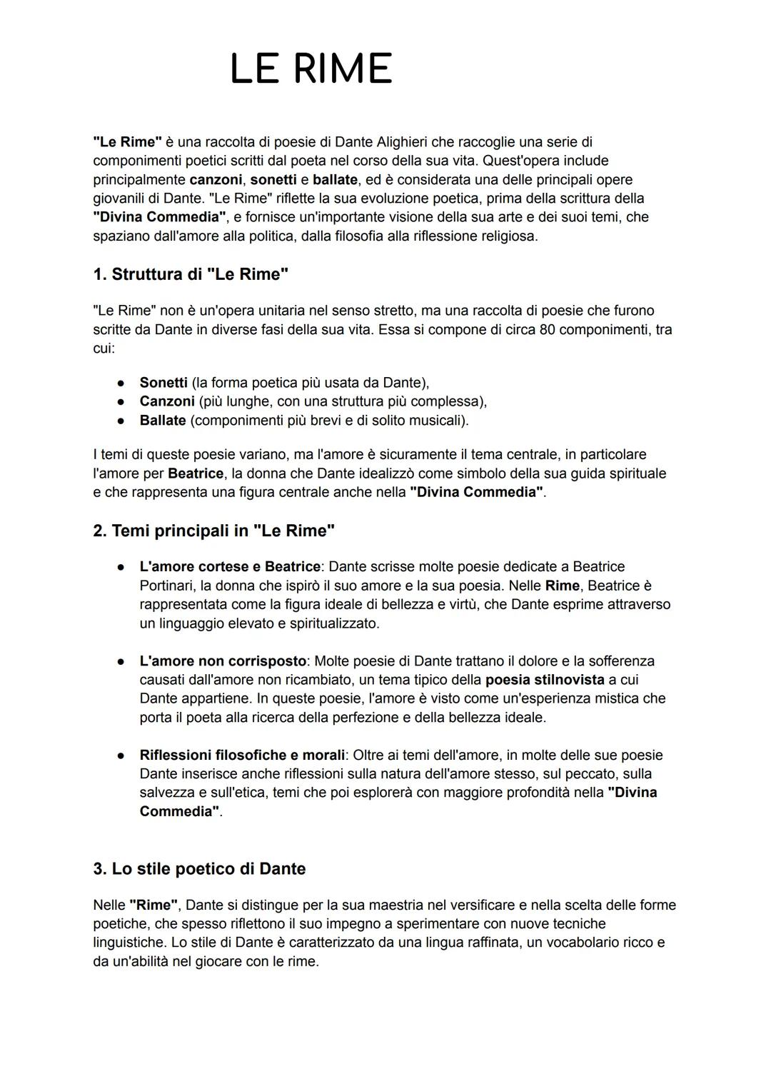 LE RIME
"Le Rime" è una raccolta di poesie di Dante Alighieri che raccoglie una serie di
componimenti poetici scritti dal poeta nel corso de