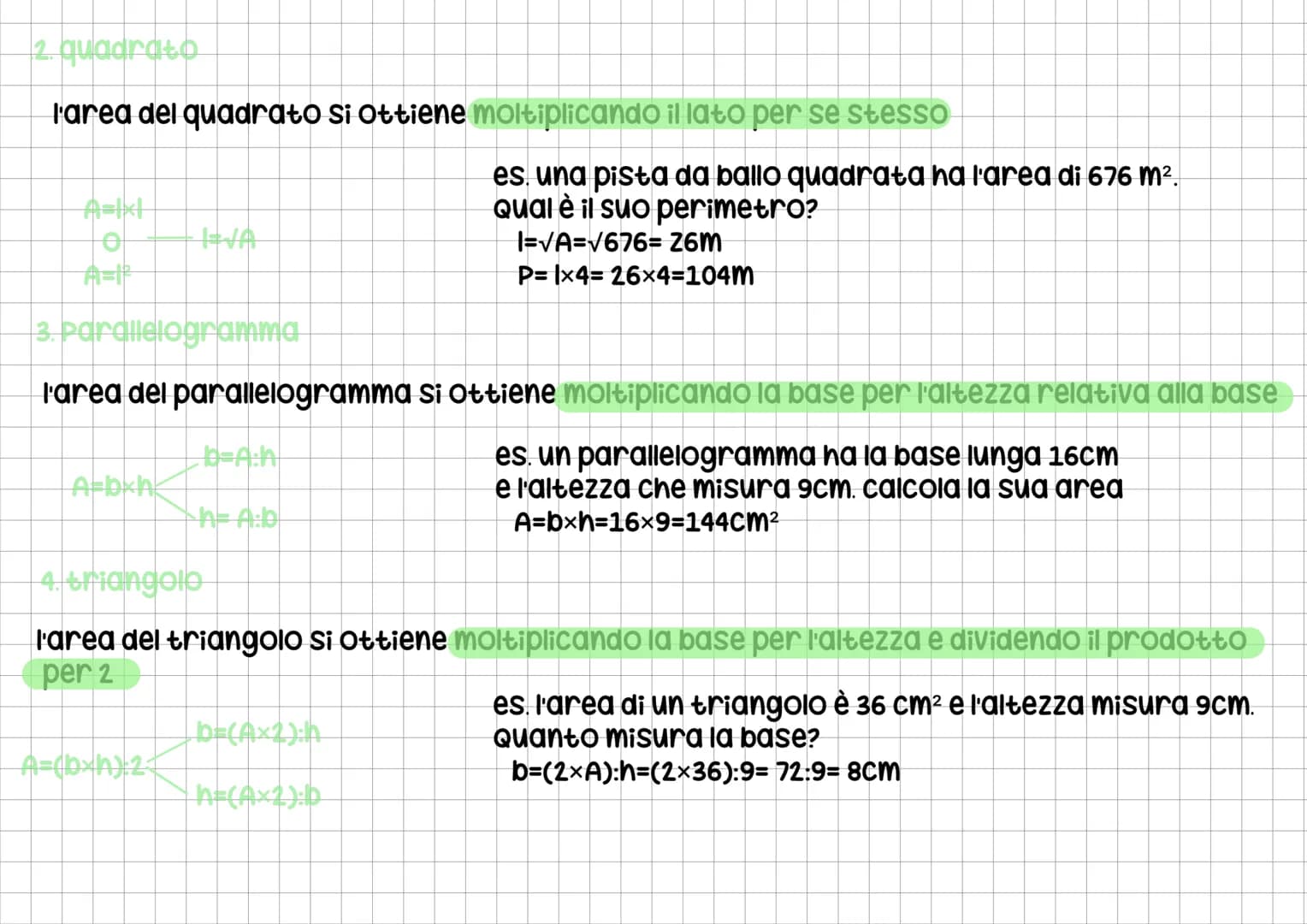 Figure congruenti ed equivalenti
✓
✓
Il calcolo delle aree
se 2 figure
vengono sovrapposte
e ogni punto coincide
Abh
+h=A:b
se 2 figure
hann