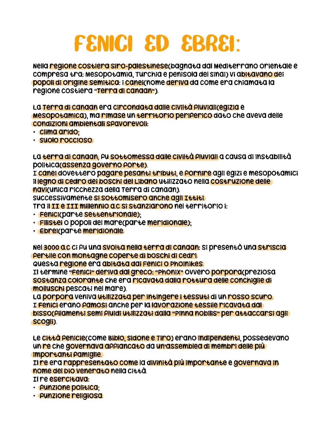 Riassunto della Storia dei Fenici e degli Ebrei