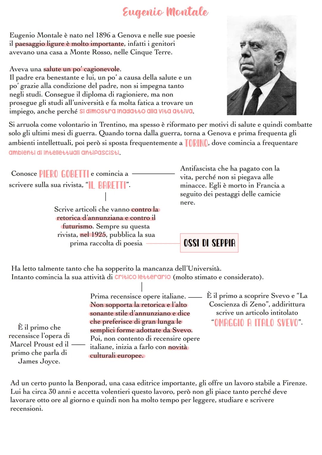 
<p>Eugenio Montale è nato nel 1896 a Genova e ha trascorso la sua infanzia in un ambiente dove il paesaggio ligure svolgeva un ruolo molto 