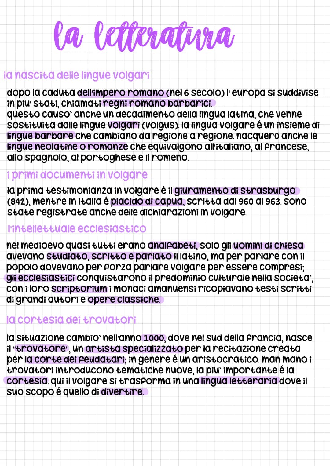 dalla nascita della lingua volgare al dolce stillnovo