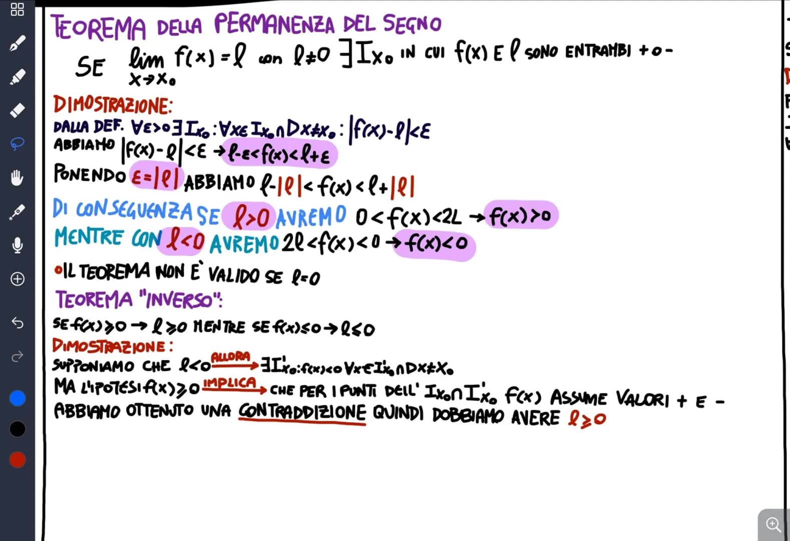 
<p>Se $f(x)$ ha limite finito per $x \to x_0$ allora tale limite è unico.</p>
<h2 id="dimostrazione">Dimostrazione:</h2>
<p>Per dimostrare 