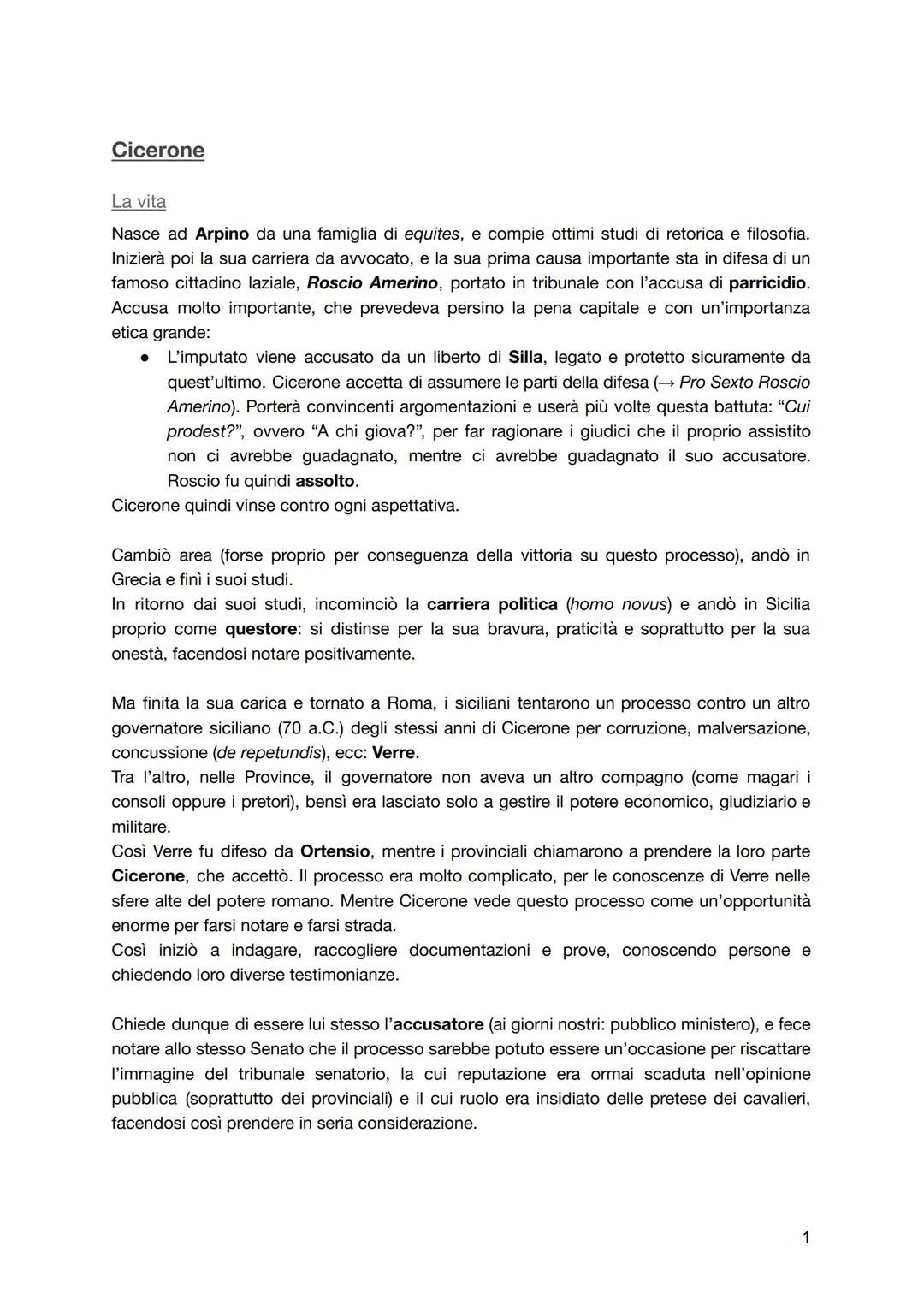 # Cicerone

La vita

Nasce ad Arpino da una famiglia di equites, e compie ottimi studi di retorica e filosofia.
Inizierà poi la sua carriera
