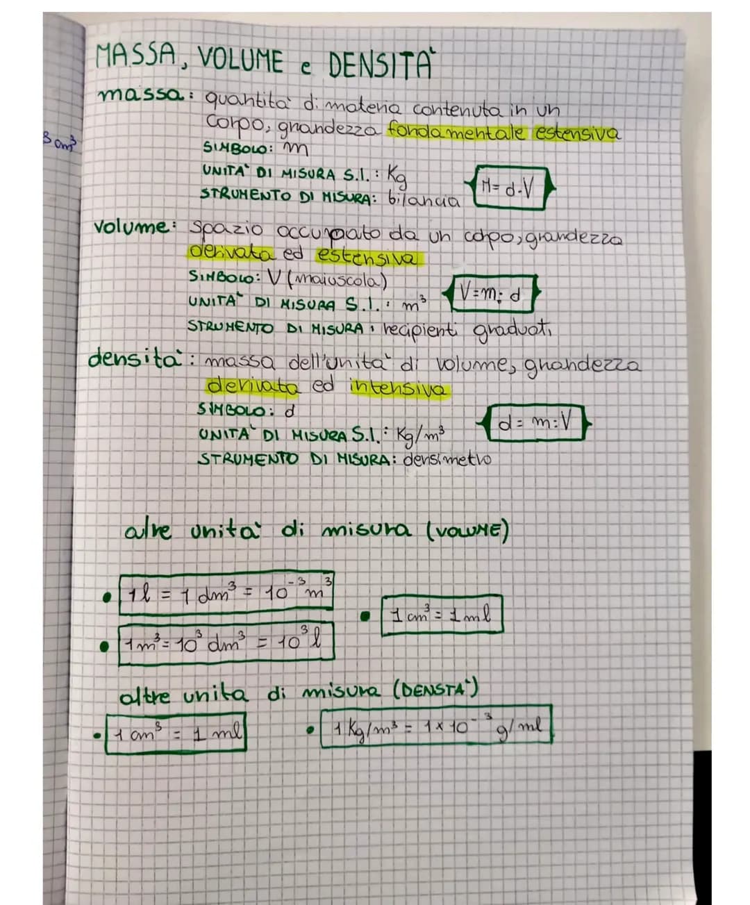 MASSA, VOLUME DENSITA
e
massa: quantità di materia contenuta in un
Corpo, grandezza fondamentale estensiva
SIMBOLO: m
M=d-V
volume: Spazio o