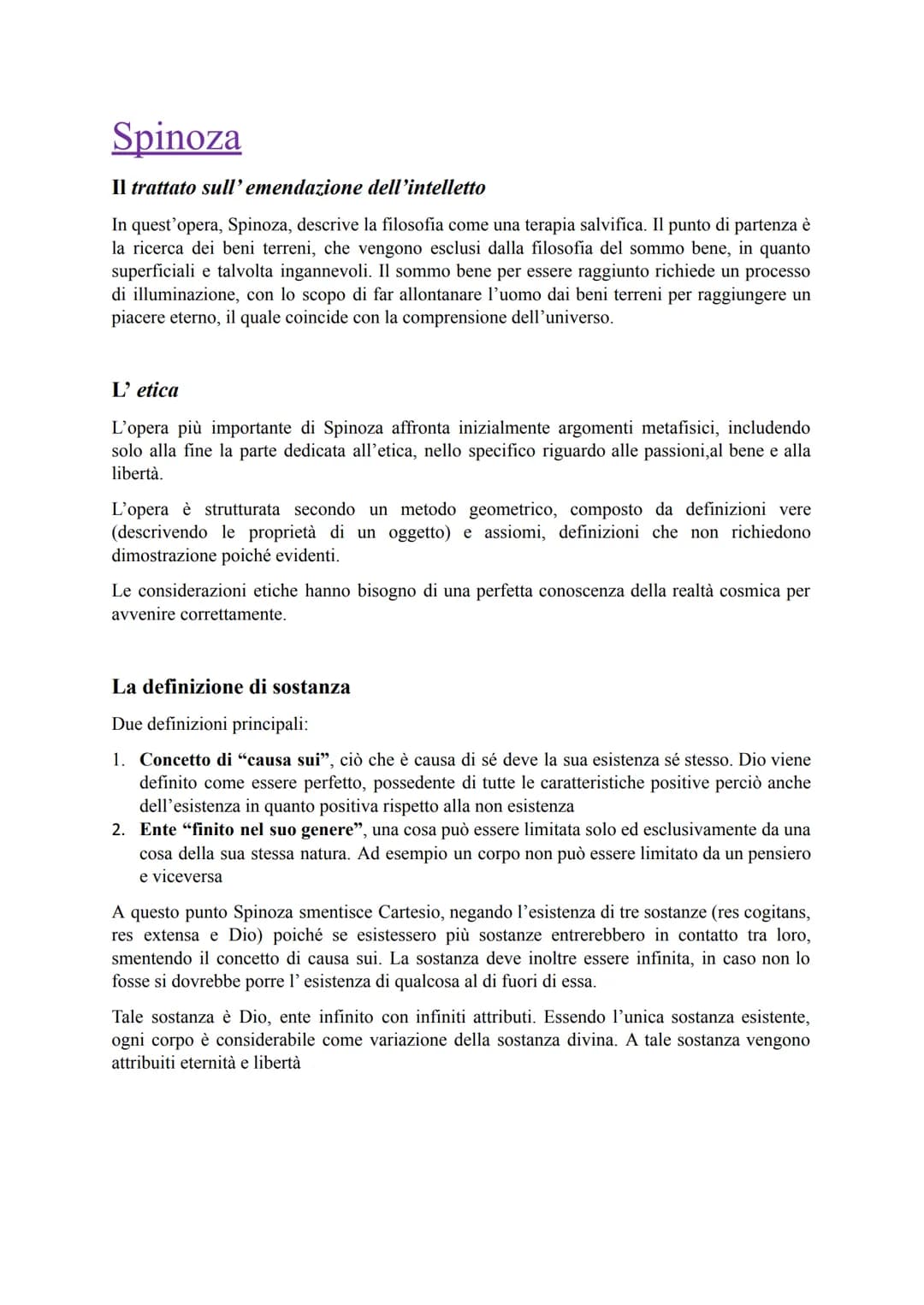 Spinoza
Il trattato sull' emendazione dell'intelletto
In quest'opera, Spinoza, descrive la filosofia come una terapia salvifica. Il punto di