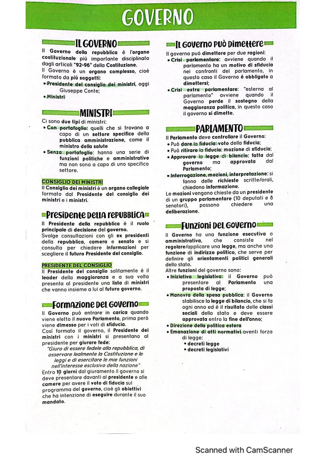 GOVERNO
IL GOVERNO
Il Governo della repubblica è l'organo
costituzionale più importante disciplinato
dagli articoli "92-96" della Costituzio