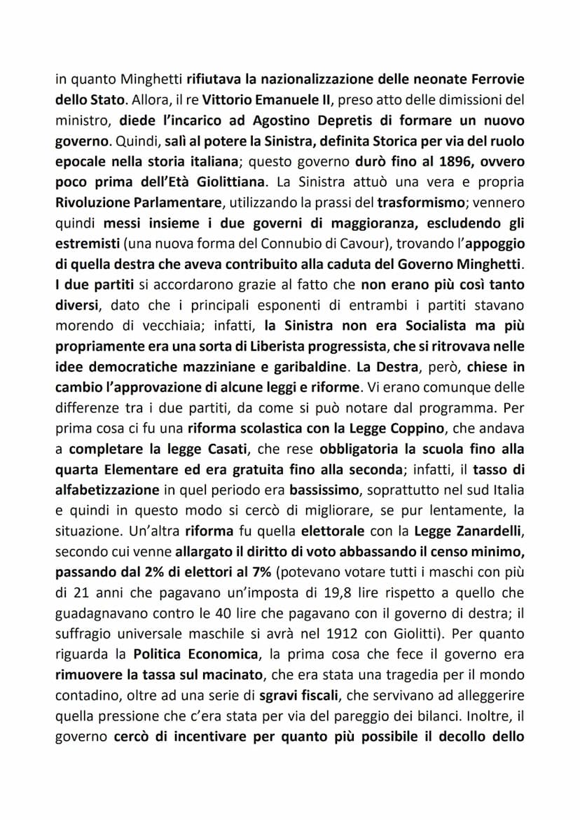 DESTRA E SINISTRA STORICA
Nel momento in cui nacque il Regno di Italia (1861), si costituì un nuovo
parlamento, regolato dalle leggi dello S