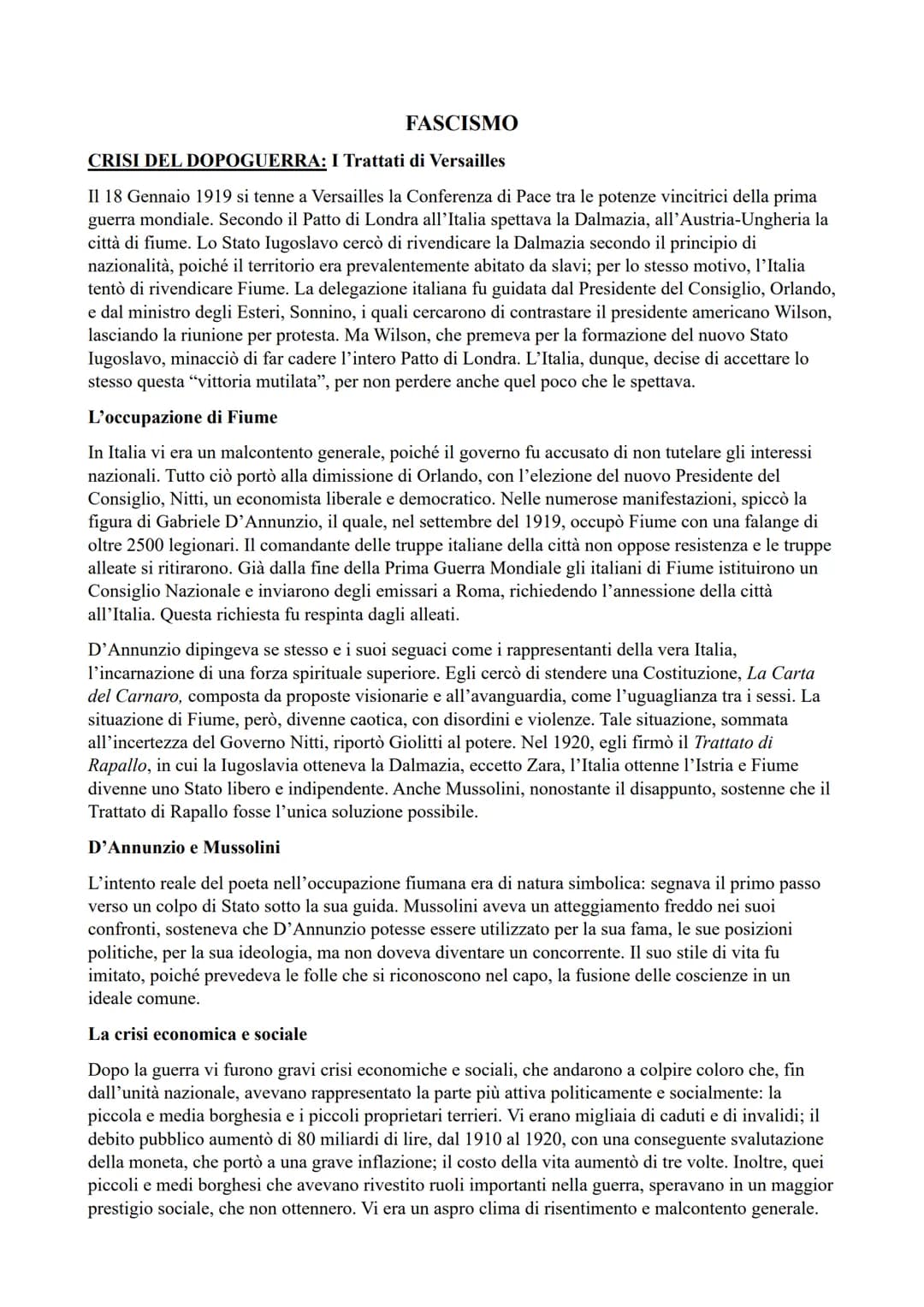 FASCISMO
CRISI DEL DOPOGUERRA: I Trattati di Versailles
Il 18 Gennaio 1919 si tenne a Versailles la Conferenza di Pace tra le potenze vincit