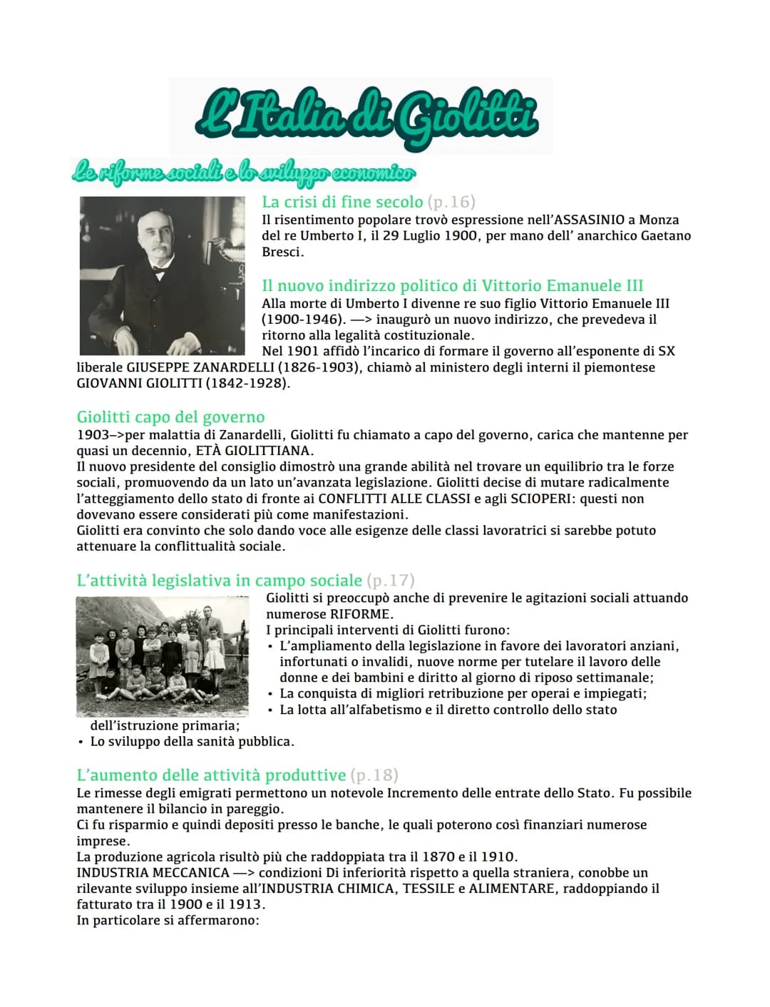 L'Italia di Giolitti
Le riforme sociali e lo sviluppo economico
La crisi di fine secolo (p.16)
Il risentimento popolare trovò espressione ne