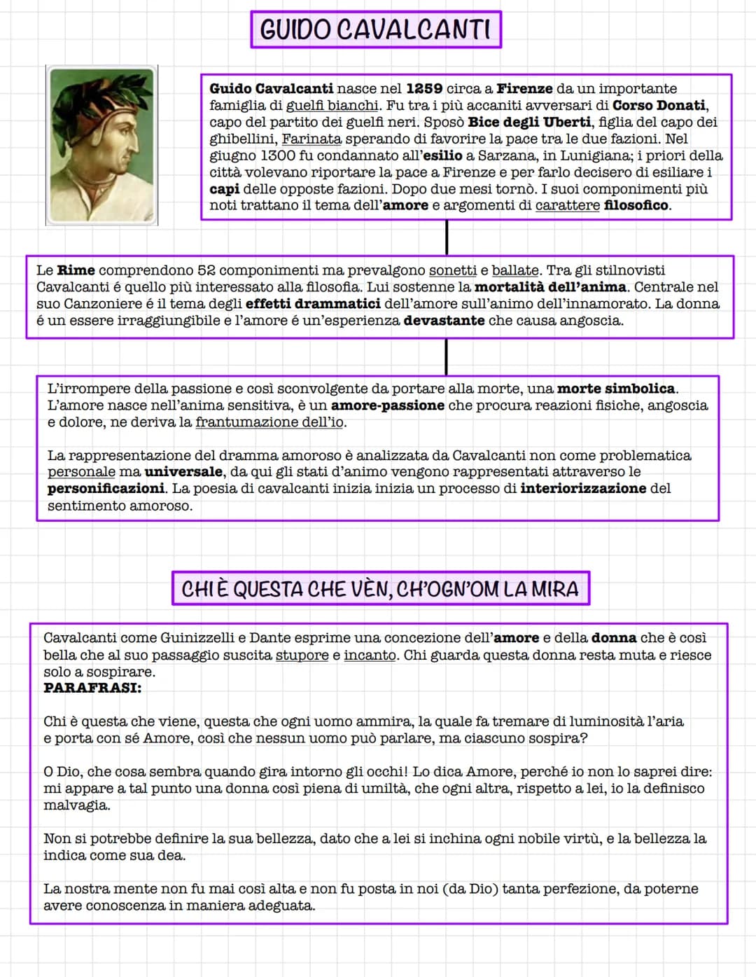 GUIDO CAVALCANTI
Guido Cavalcanti nasce nel 1259 circa a Firenze da un importante
famiglia di guelfi bianchi. Fu tra i più accaniti avversar
