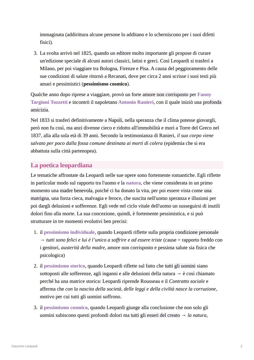 # Giacomo Leopardi

Leopardi nacque nel 1743 a Recanati, un borgo medioevale situato nelle Marche, da una
famiglia nobile. Era molto legato 