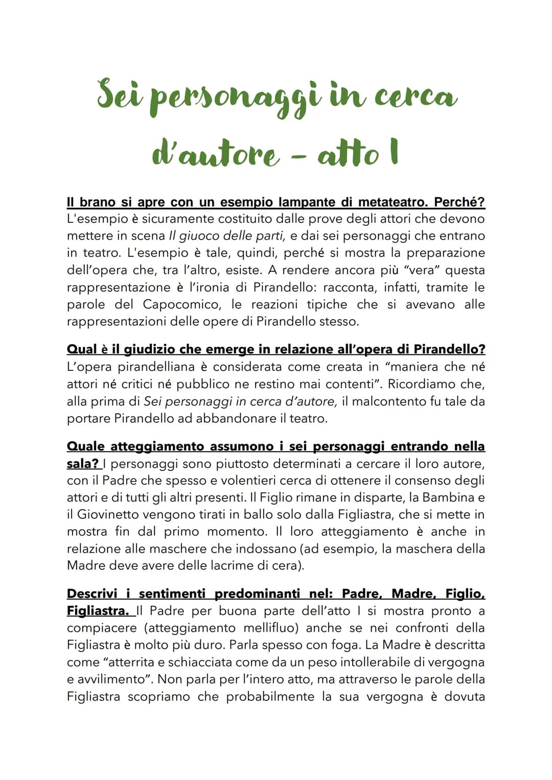 Sei personaggi in cerca
d'autore - atto I
Il brano si apre con un esempio lampante di metateatro. Perché?
L'esempio è sicuramente costituito